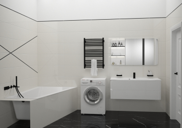 Дизайн ванной комнаты Tubadzin Monolith Black Pulpis + Tubadzin Royal Place + профили Butech