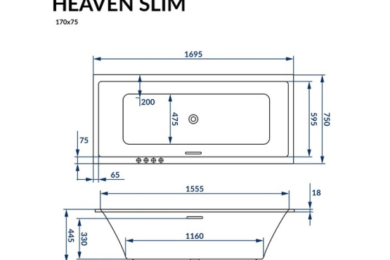 Ванна EXCELLENT "Heaven Slim" 170x75 + Каркас для ванны EXCELLENT+ слив