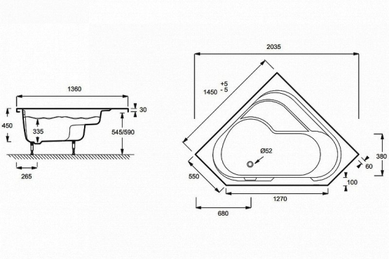 JD ванна акриловая угловая E6222RU-00 Bain Douche 145x145 левая+слив-перелив Ravak+каркас Панель в подарок
