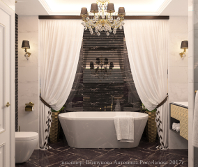 Проект санузла. Porcelanosa Portblack & marmol carrara
